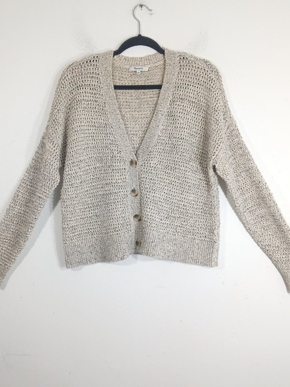 Madewell Small Cream Open Knit Cardigan Sweater Button Up Long Sleeve Casual